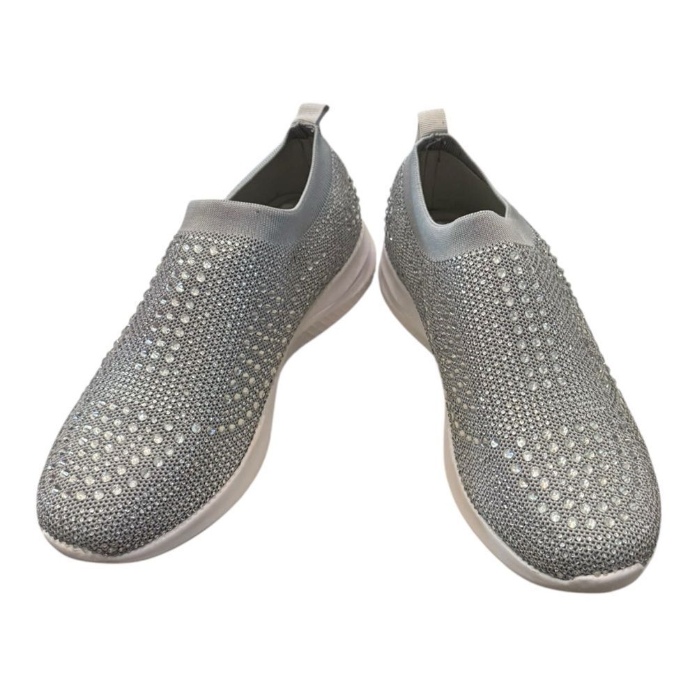 New Lauren Lorraine Carmi Glittering Silver Rhinestone Slip-On Sneakers 10 - Picture 3 of 6